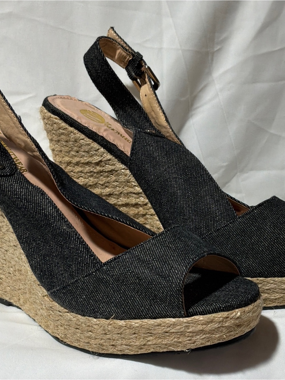 Who What Wear Black Denim Espadrille Wedges with Slingback